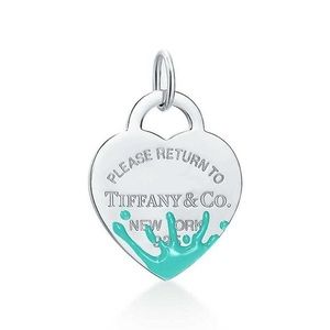 Authentic Tiffany Sterling Silver RTT Color Splash Heart Tag Charm in Blue